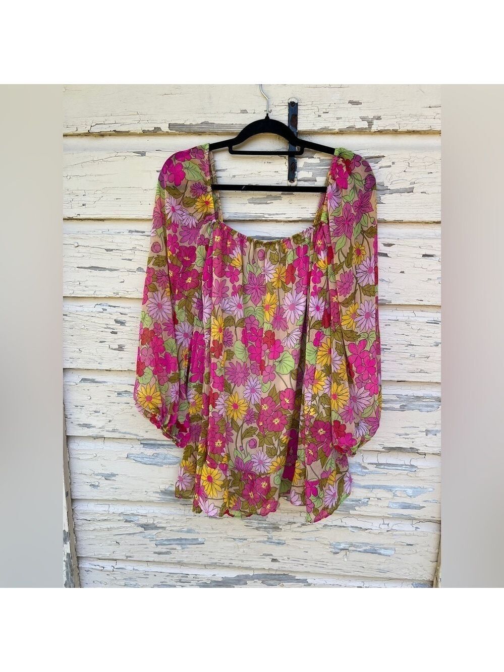 Show Me Your MuMu Briar Carnaby Floral Flower Power Retro Sheer Mini Dress S New - Picture 8 of 8